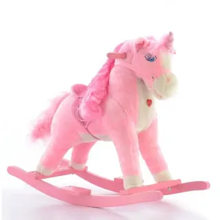 Schaukelpferd Einhorn rosa aus Plüsch und Holz 70x28x60 cm mit Sound und Bewegung