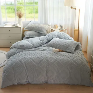 KEAYOO Plüsch Bettwäsche 135x200 cm Kuschelbettwäsche mit Flauschig Teddy Fleece Extra Warm für Winter Kissenbezug 80x80cm (Grau, 135x200)