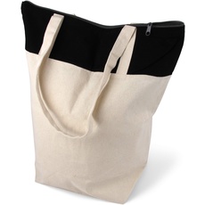 stylische geräumige Tragetasche mit Reißverschluss Baumwolltasche Stofftasche Shopper Handtasche mit großem Boden 1 Tasche Cottonbagjoe