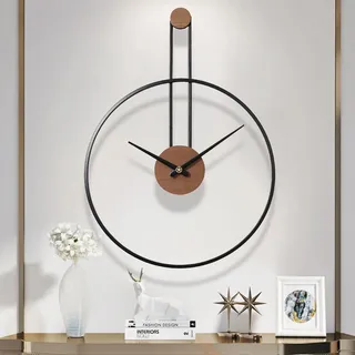GANDDOBE Große dekorative Wanduhr für das Wohnzimmer, Metall & Walnuss Zifferblatt Home Decor Silent Non Ticking Lightweight Uhren für Schlafzimmer, Bauernhaus, Büro Dekorationen, 60cm, Schwarz