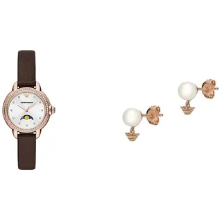 Emporio Armani Damen-Quarz-Dreizeigeruhr und Schmuck-Set
