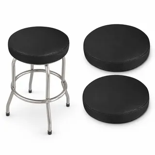 FOMIYES Barhocker-Bezug, wasserdicht, PU-Leder, Schwarz, rund, Stretch, Hockerkissen, waschbar, für Bar, Zuhause, Büro, 30 cm, 2 Stück