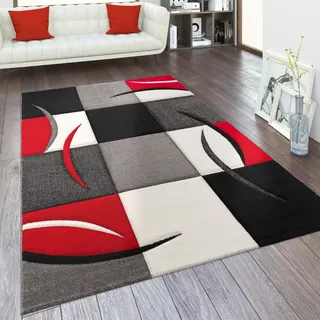 Paco Home Teppich »Diamond 665«, rechteckig, 17 mm Höhe, Karo Muster, 3D-Design, auch als Läufer, Wohnzimmer, Schlafzimmer rot Schwarz, Grösse:160x230 cm