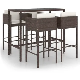 vidaXL 5-tlg. Gartenbar-Set mit Kissen Poly Rattan Braun - Braun