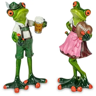 formano 2er Set Froschpaar Oktoberfest - lustige Frösche 17cm - Figur Dekoration Handbemalt Kunststein Skulptur Froschhausen Bayern Trachten