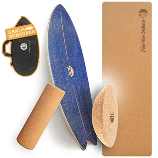 JUCKER HAWAII Balance Board Ocean Rocker Blue - Balanceboard aus 100% Echtholz mit Korkhalbkugel, Korkrolle und Matte - Gleichgewichtstrainer für Kinder und Erwachsene - Surf Balance Board