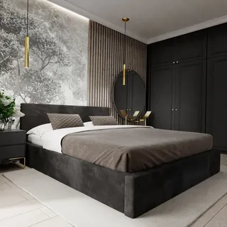 Muralo Polsterbett für Schlafzimmer Bett mit Bettkaste Container Doppelbett schwarz 180 cm x 200 cm