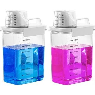 W&H 2 Stück 1800 ml Waschpulver Aufbewahrungsbox | Waschmittelspender Mit Messbecher, Luftdichter Waschmittel Dosierhilfe, Waschmittelbox für WeichspüLer,Getreide