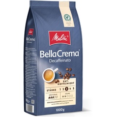 Bild BellaCrema Decaffeinato Ganze Kaffee-Bohnen entkoffeiniert 1kg, ungemahlen, Kaffeebohnen für Kaffee-Vollautomat, koffeinfrei, milde Röstung, geröstet in Deutschland, Stärke 3
