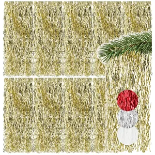 com-four® 10x Lametta - Goldfarbene Girlande für Weihnachten - Christbaumschmuck für den Tannenbaum - Metallstreifen-Vorhang mit welligen Fäden (goldfarben - 10 Stück)