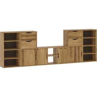5-tlg. Wohnwand mit Stauraum ODDA Massivholz Kiefer - Braun, Bunt