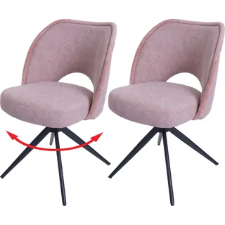 2er-Set Esszimmerstuhl HWC-N72, Polster-Küchenstuhl, drehbar Auto-Return, Stoff/Textil (420g/m2) rosa - Rosa