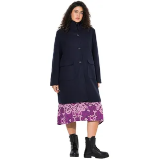 Ulla Popken Damen große Größen Übergrößen Plus Size Wolloptik-Mantel, Spatenkragen, große Taschen Marine 50+ 843058130-50+