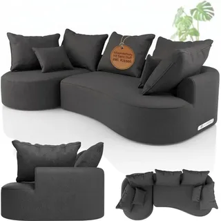 Juskys Sofa Tirano - Ecksofa L-Form, inkl. Kissen, 4-Sitzer Eckcouch, Samt Dunkelgrau &