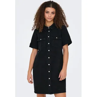 Jeanskleid ONLY "ONLLISA – Denimkleid mit Knopfleiste und Brusttaschen", Damen, Gr. S, N-Gr, schwarz (washed schwarz), Denim/Jeans, Obermaterial: 90% Baumwolle, 10% Viskose, unifarben, kurz, mit Umschlag, Kleider Jeanskleid, Baumwollmischung