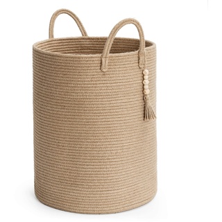 TIMEYARD Wäschekorb, Aufbewahrungskorb, Korb Geflochten, Laundry Baskets, Seegras Rattan Korb, Baby Spielzeug Korb Aufbewahrung, Wäschekorb Kinderzimmer Schmal mit Henkel,40x50cm, Jute