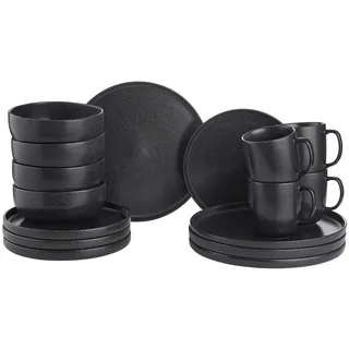Butlers Geschirrset 16-tlg. Casa Nova 4 Personen , Schwarz , Keramik , 27x1x27 cm , Geschirr, Geschirrsets