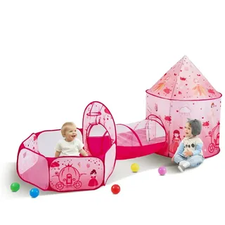 3-in-1-Spielzelt mit Tunnel für Kinder - Pop-Up-Spielhaus für drinnen und draußen - Geburtstagsgeschenk - Magenta-Lila