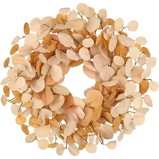 Künstlicher Eukalyptuskranz Ø 46 cm – Türkranz mit Grapevine-Basis, Dekokranz in Goldgelb – Kunstkranz für Haustür, Wanddeko, Fenster & Herbst Frühling Dekoration