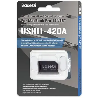 Baseqi UHS-II MicroSD-Adapter aus Aluminium für 2021 M1 / 2022 M2 / 2023 M3 MacBook Pro 14 Zoll und 16 Zoll