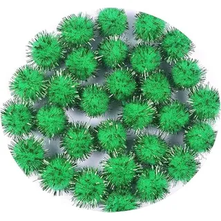 Perlin Plush Pompons mit Grün Glitzer, Rund Pompon, Grün Farbe Set 15mm Bommel Nähen Tilda Basteln Borte bälle Flauschigen Plüsch Bälle für Lustige DIY Kreative Handwerk 100 Stk