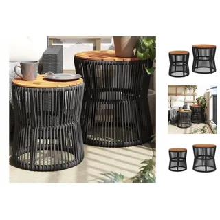 vidaXL Garten-Beistelltische 2 Stk. mit Holzplatte Schwarz Poly Rattan