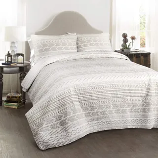 Lush Decor Hygge Bettwäsche-Set mit Geo-Muster, gestreift, 3-teilig, Full/Queen, Taupe und Weiß