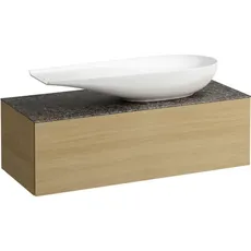 Laufen Il Bagno Alessi Schubladenelement, 1 Hahnloch, Steinplatte Marrone Naturale, Ausschnitt rechts, 120x50x37cm, zu WT-Schale H81897 4, H432325097, Farbe: Eiche hell