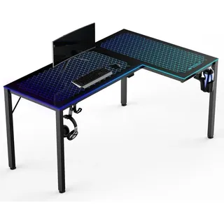luxuskollektion Glas Gaming Tisch LED 152x102 cm RGB Eckschreibtisch L-Form Musik