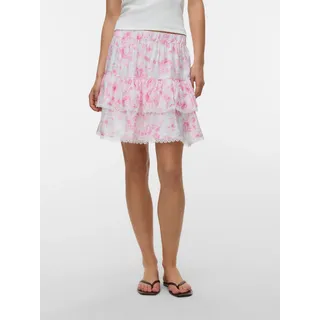 Vero Moda Minirock "VMBLISS H/W SHORT DETAIL SKIRT WVN" Viskosemischung, Allover Print, snow weiß aop:pink emma