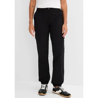 Cargohose BONPRIX, Damen, Gr. 44, N-Gr, schwarz, Web, Obermaterial: 97% Baumwolle, 3% Elasthan, loose fit, Hosen Cargohose, aus Baumwolle mit Elasthan, lockere Passform, mit Bequembund, Topseller
