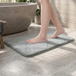 Cozary Badematte Weiche Badteppich rutschfest Badvorleger Fußmatte, Wasserabsorbierend & Waschbar, Memory Schaum Badematte rutschfest, für Bade & Wohnzimmer Schlafzimmer, 50x80cm, Grau