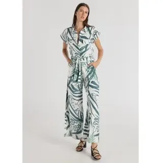 Victorio & Lucchino, V&L für Damen. 305028116 Tropic Print Jumpsuit mit Taschen Neckholder grün (XL), Lässig, Viskose, Kurzarm