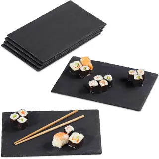 Relaxdays Schieferplatte 24er Set, 26 x 16 cm, anthrazit | zum Servieren & Beschriften, Buffet, Servierplatte rechteckig