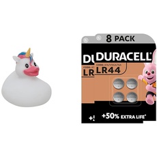 - Unicorn Bath Duck + Duracell Specialty LR44 Alkali-Knopfzelle 1,5 V, 8er-Packung (76A/A76/V13GA) entwickelt für die Verwendung in Spielsachen, Taschenrechnern und Messgeräten [Amazon exklusiv]