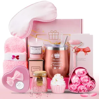VIBINHO Geschenkset für Frauen, Geschenk Freundin & Mama mit Duftkerze & Körperpflege, Geburtstagsgeschenk für Frauen 15-60, Wellness Geschenk für Schwester & Beste Freundin, 11-Teiliges Set (Rosa)