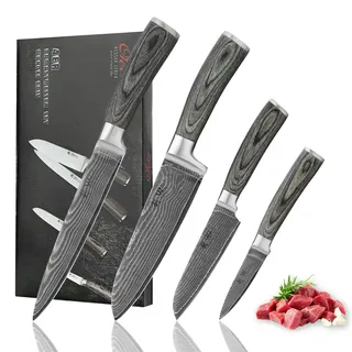 Wakoli EDIS 4er Damastmesser-Set I 8-18 cm Klinge I Pakkaholzgriffe