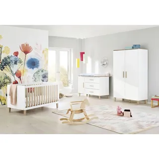 Pinolino Babyzimmer , Weiß, Eichefarben , Holzwerkstoff , 3 Fächer , 3 Schubladen , zum Sitzsofa umbaubar, Aufbauanleitung im Karton, Lattenrost inklusive, Schlupfsprossen, zum Juniorbett umbaubar, höhenverstellbar, Sprossen mit Normabstand , Babymöbel & Kindermöbel, Babyzimmer, Babyzimmer-Serien