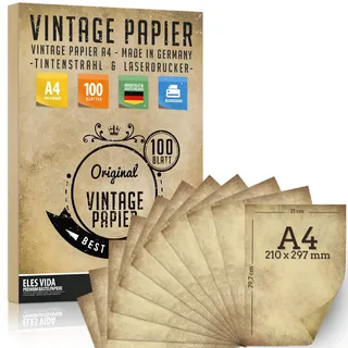 100 Stück DIN A4 Vintage Briefpapier 100g/m - Altes Bastelpapier