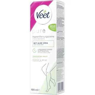 Veet Pure Haarentfernungscreme für Körper, Arme & Beine - Enthaarungscreme für trockene Haut - Minimum an Inhaltsstoffen & angenehmer Duft, mit Bio Aloe-Vera, Vegan - 100 ml