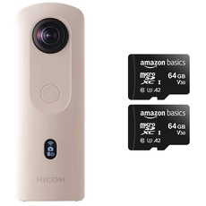 Ricoh Imaging Theta SC2 - BEIGE Kompaktkameras BEIGE & Amazon Basics - MicroSDXC, 64 GB, mit SD-Adapter,Schwarz, A2, U3, lesegeschwindigkeit von bis zu 100 Mbit/s, 2 Stück