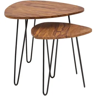 Mid.you Satztisch , Sheeshamfarben , Holz , 2-teilig , Sheesham , massiv , Freiform , U-Form , 56x60x60 cm , Wohnzimmer, Wohnzimmertische, Beistelltische