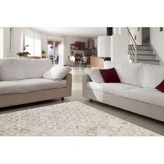 Teppich KAYOOM "Spark 110", weiß (elfenbein, gold), B:160cm H:8mm L:230cm, Rindsleder, Teppiche, Teppich, 100% Leder, metallische Effekte, handgenähtes Unikat