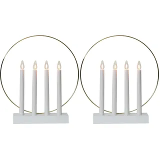 EGLO Lichterbogen Weihnachten mit 4 Glühbirnen, Fensterleuchter in Weiß mit dekorativem Ring in Messing, Schwibbogen mit Kabel, E10, warmweiß (Packung mit 2)