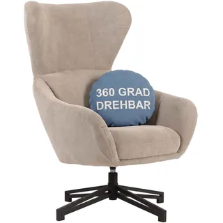 MR. DEKO Sessel Wohnzimmer Marconia Relaxsessel beige Ohrensessel kippbar | Lesesessel 360° drehbar