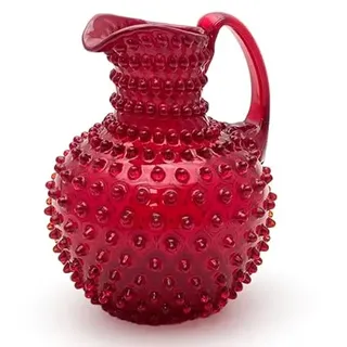 Mundgeblasener Kristallglas Krug 2 Liter | Handgefertigter Glas Karaffe für Heiß- & Kaltgetränke geeignet | Glaskaraffe | Wasserkaraffe | Getränkekanne | Blumenvase | Vase (Ruby)