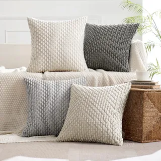 MIULEE 4er Set Kissenbezug 40×40cm Kordsamt Ananas-Ähren Grau Serie