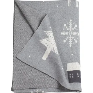 Wohndecke TOM TAILOR HOME "Scandinavian", grau (grau, hellgrau, steingrau), B:130cm L:170cm, Baumwolle, Wohndecken, Wohndecke, mit scandinavischem Wintermotiven, Kuscheldecke