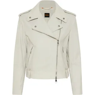 Lederjacke BOSS ORANGE "Sandy Premium Damenmode", Damen, Gr. 46, open weiß 118, Obermaterial: 100% Büffelleder, unifarben, Jacken Lederjacke, mit genarbter Struktur