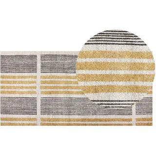 Beliani Teppich geflochten Katra 150/80 cm , Gelb , Textil , Gestreift , Rechteckig , 80x150 cm , Teppiche und Böden, Teppiche, Flachwebteppiche